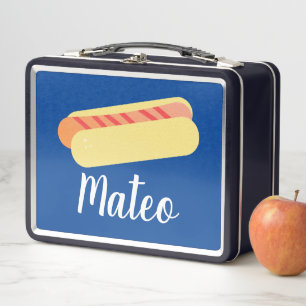 Lunch Box Retro Hotdog Ombre Stripes Nom des enfants