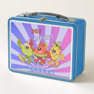Lunch Box Retro Vintage Bon Appétit Trio de fruits danse Ble