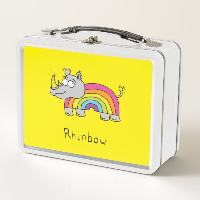Lunch Box Rhino Rainbow Cute Kids Rhinoceros (Devant)
