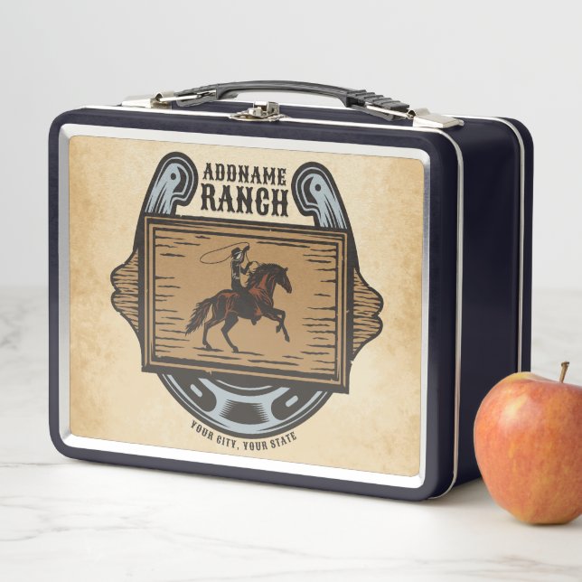 Lunch Box Roping Cowboy AJOUTER LE NOM Western Family Horse  (En situation)