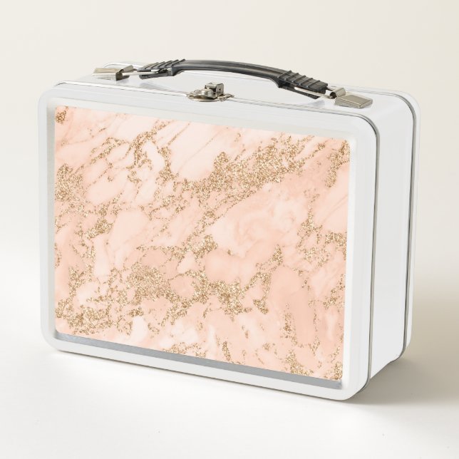 Lunch Box Rose en marbre parties scintillant d'or abstrait (Devant)