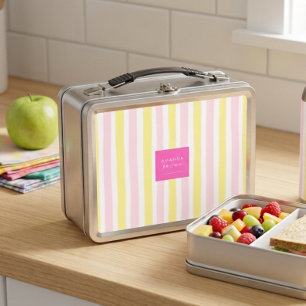 Lunch Box Rose et jaune rayé Élégant Simple Tendance