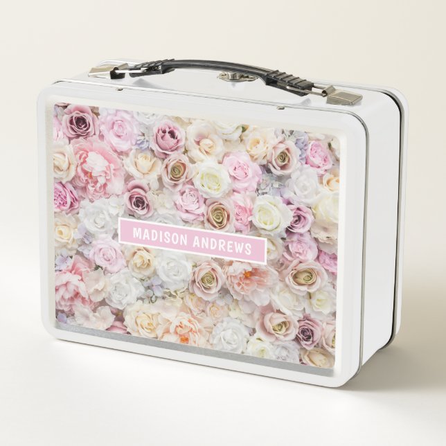 Lunch Box Roses romantiques Girly Chic Nom personnalisé (Dos)