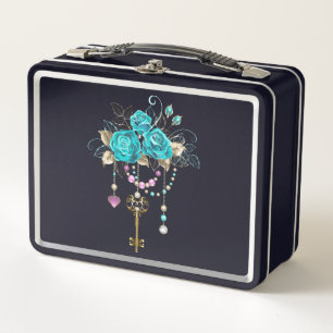 Lunch Box Roses turquoise avec touches