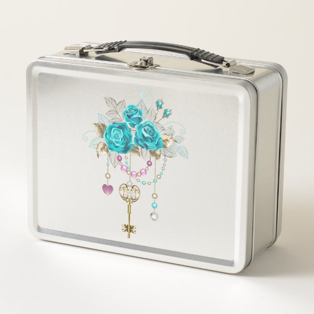Lunch Box Roses turquoise avec touches (Devant)