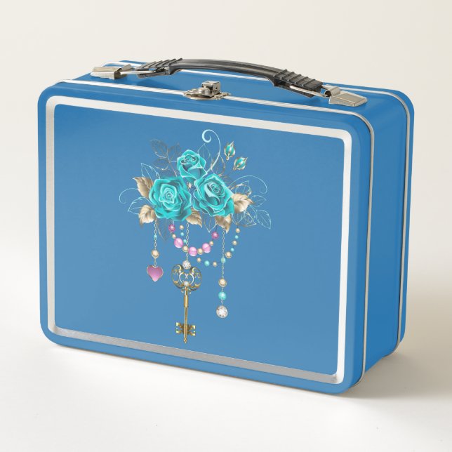 Lunch Box Roses turquoise avec touches (Devant)