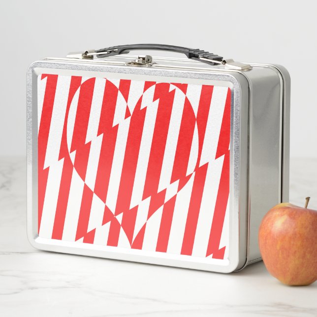 Lunch Box Rouge Abstrait n Blancs Valentine Coeur (En situation)