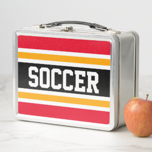 Lunch Box Rouge vif rayures de football noir blanc orange