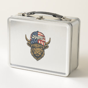 Lunch Box Salut Vache Highland Patriotique Design Western Vi