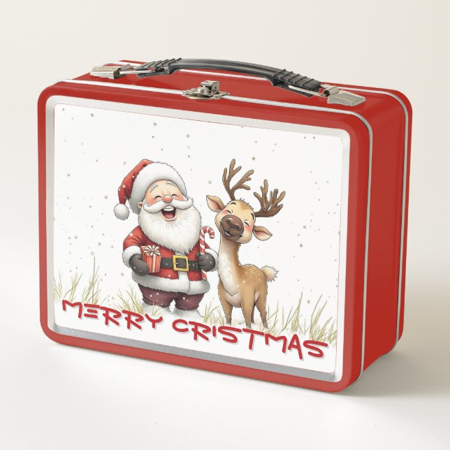 Lunch Box Santa and Reindeer in Festive Cartoon Style (Devant)