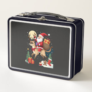 Lunch Box Santa Riding Reindeer Siamese Cat Christmas Tree L