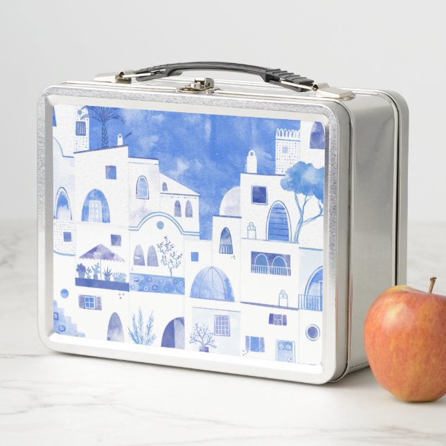 Lunch Box Santorin Grec Ile Aquarelle Townscape (En situation)