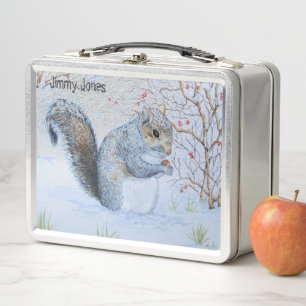 Lunch Box scène de neige d'écureuil gris mignon faune 