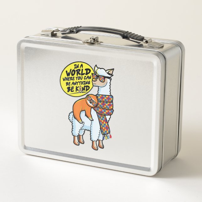 Lunch Box Sensibilisation sur l'autisme Sloth Riding Lama Au (Devant)