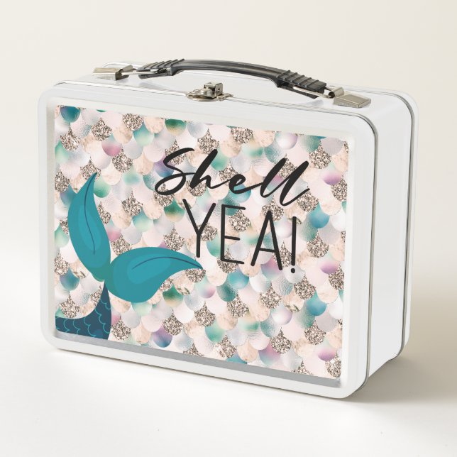 Lunch Box Shell Yea Turquoise & Gold Glam Mermaid Queue & Sc (Devant)