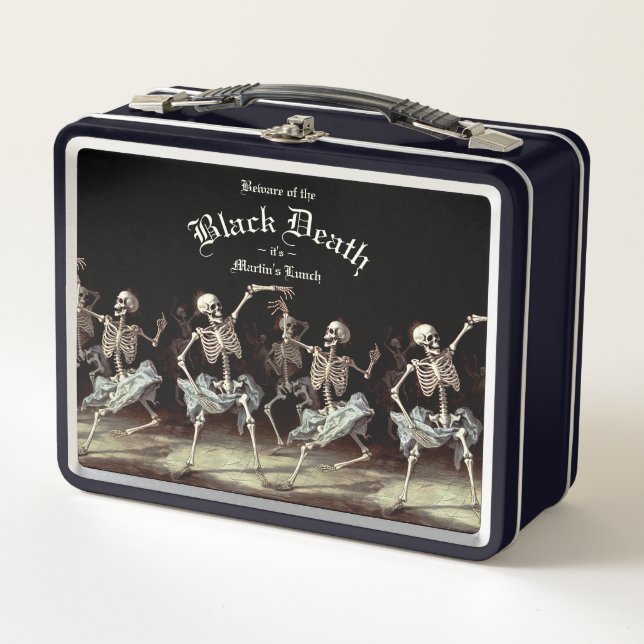 Lunch Box Skeletons de danse de la mort noire Halloween (Devant)