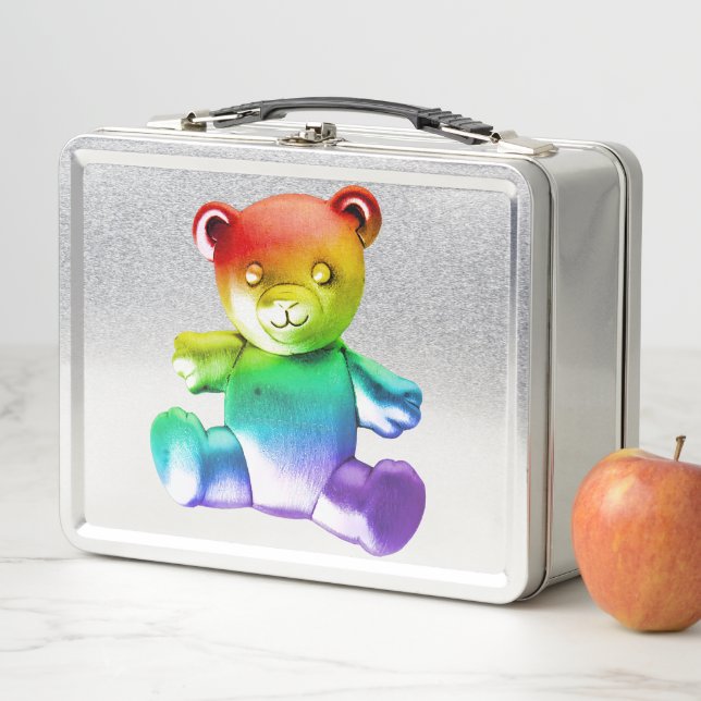 Lunch Box SlipperyL'ours en peluche brossé de Joe gra arc-en (En situation)