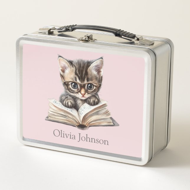 Lunch Box Smart Kitten with Glasses Personalized (Devant)