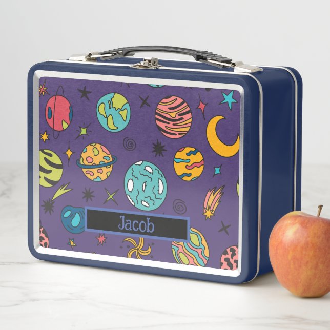 Lunch Box Space Galaxy thème Nom personnalisable (En situation)