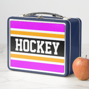 Lunch Box Sporty Black Bright Rose Yellow HOCKEY Stripes
