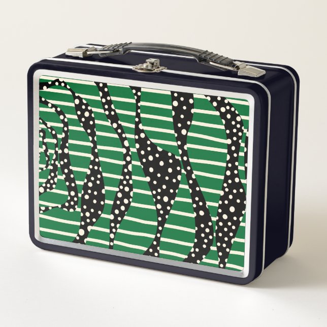 Lunch Box Spots et bandes 2 - Vert, Crème et Noir (Devant)