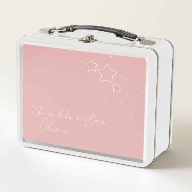Lunch Box Star Trio en rose et blanc avec message et nom (Devant)