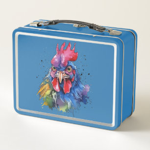 Lunch Box Style d'aquarelle de poulet du coq du pays