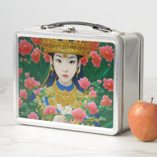 Lunch Box Style vintage Asiatique Abstraite fille avec fleur