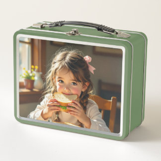 Lunch Box Sweet Modest Design Girl Eating a Sandwich