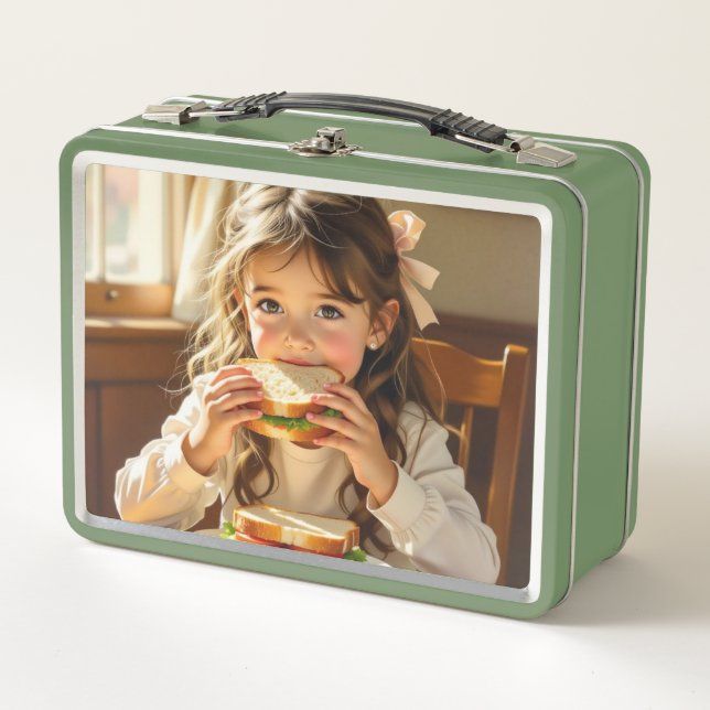 Lunch Box Sweet Modest Design Girl Eating a Sandwich (Devant)