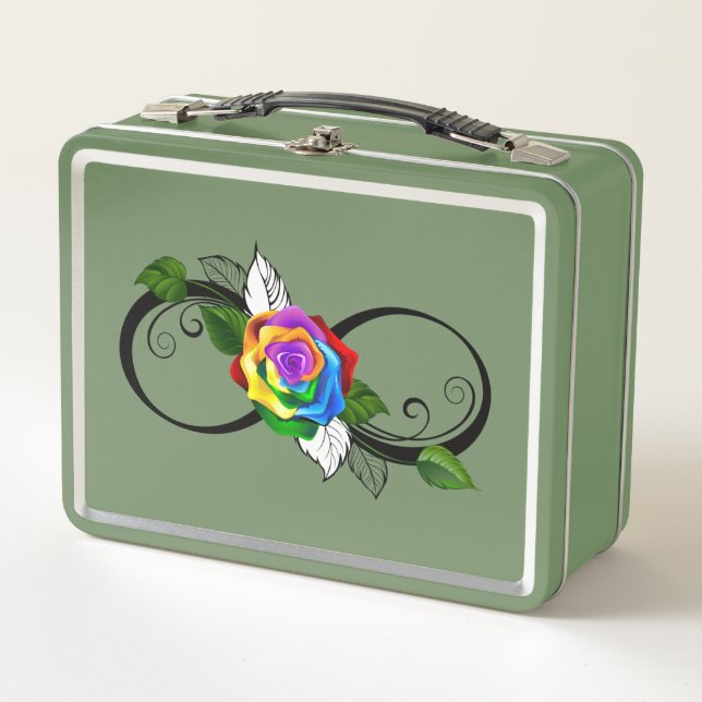 Lunch Box Symbole d'infini avec Rose arc-en-ciel (Devant)