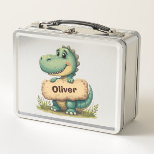 Lunch Box T-Rex joueur avec plaque de nom en pierre