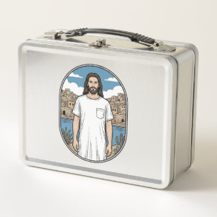 Lunch Box T-Shirt Scénique à Figure Spirituelle Gravure Vint