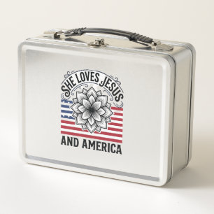 Lunch Box T-Shirt Vintage Fleur Chrétien Patriotique