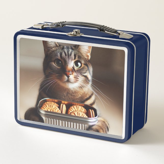 Lunch Box Tabby cat présentant une boîte de biscuits (Devant)