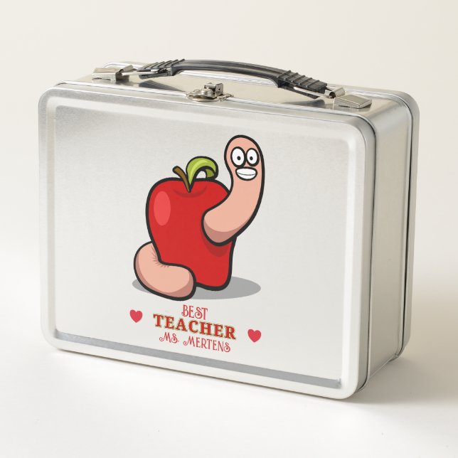 Lunch Box Teacher Appréciation Worm in Apple Ajouter un nom (Devant)