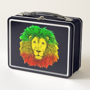Lunch Box Tête de lion rasta rouge jaune vert dessin Jamaïqu