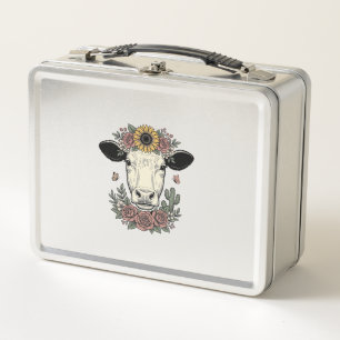 Lunch Box Tête de vache florale dessin vintage gravure Desig
