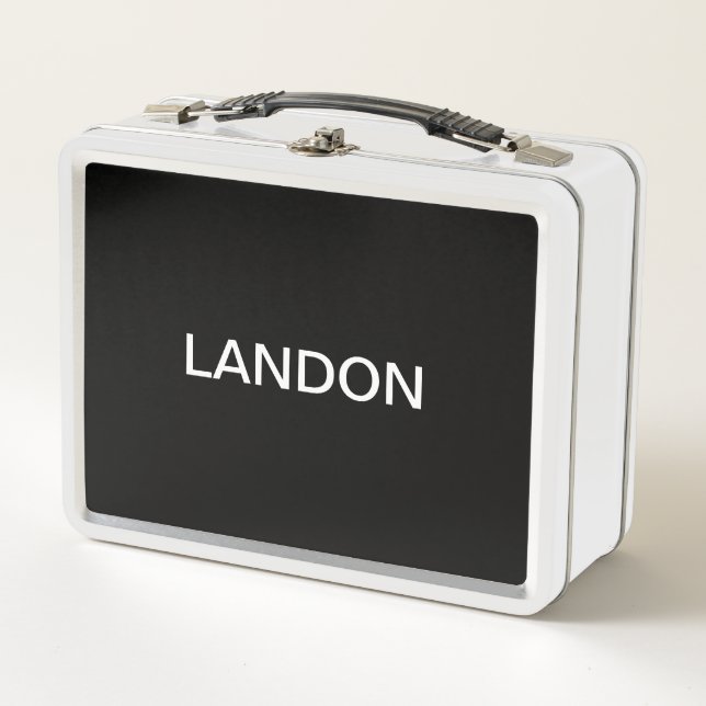 Lunch Box Texte modifiable moderne | Noir et blanc (Devant)