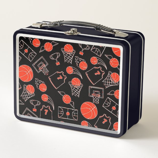 Lunch Box Thème De Basketball Noir Et Orange (Devant)