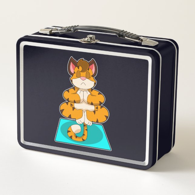 Lunch Box Tigre au Yoga sur tapis de Yoga (Devant)