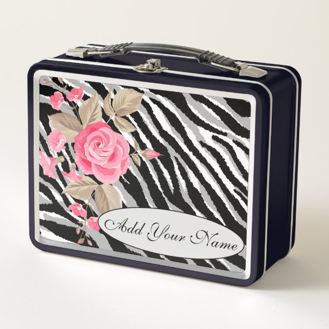 Lunch Box Tigre Floral Moderne Ajouter Votre Texte (Devant)