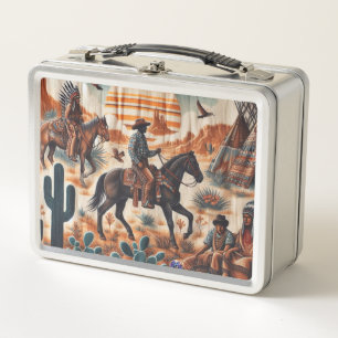 Lunch Box Tissu Vintage Cowboys et Indiens
