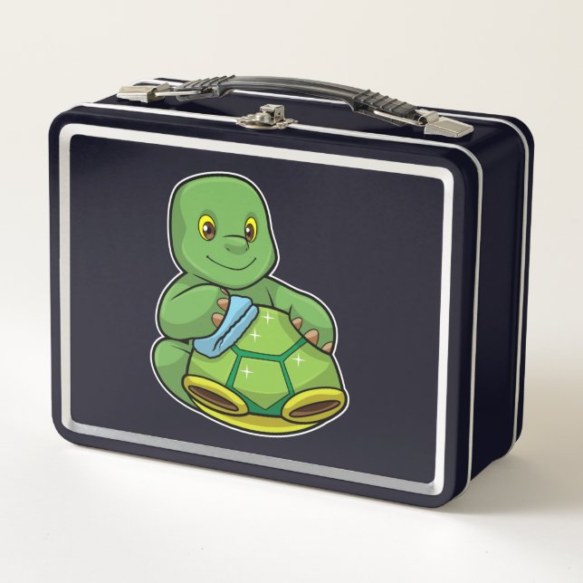 Lunch Box Tortue avec coquille et chiffon de nettoyage (Devant)