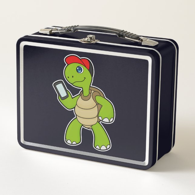 Lunch Box Tortue avec téléphone et Casquette (Devant)