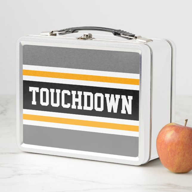 Lunch Box TOUCHDOWN Grey Yellow Black Sports Stripes (En situation)