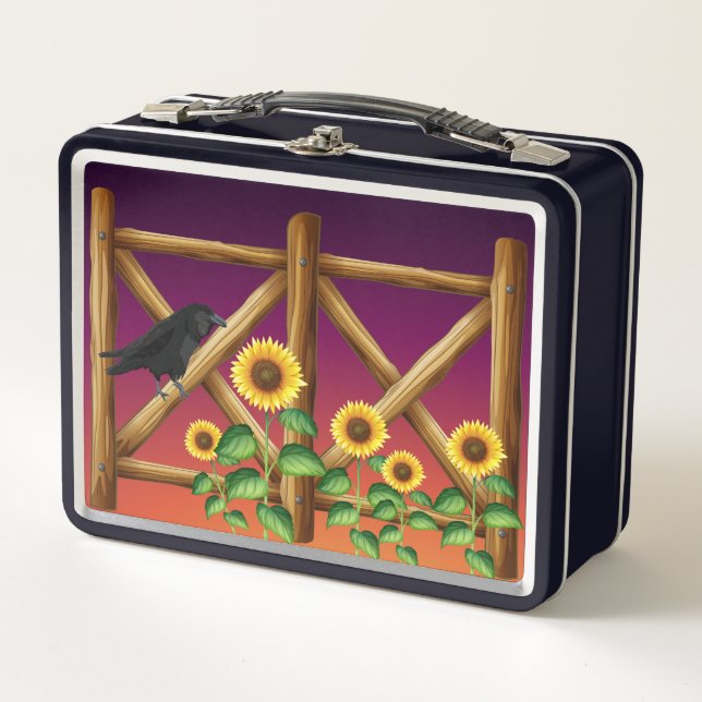 Lunch Box Tournesols Oiseaux grillages Corneilles Ravens Boî (Devant)