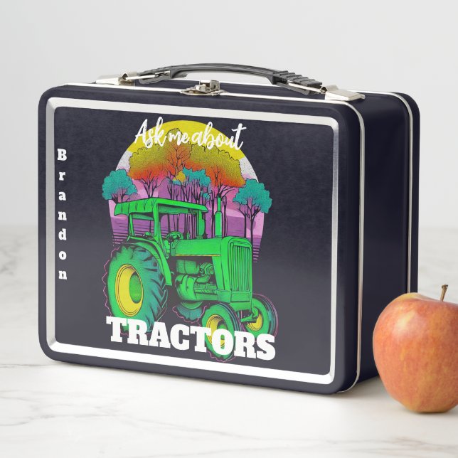 Lunch Box Tracteur agricole vert rétro (En situation)
