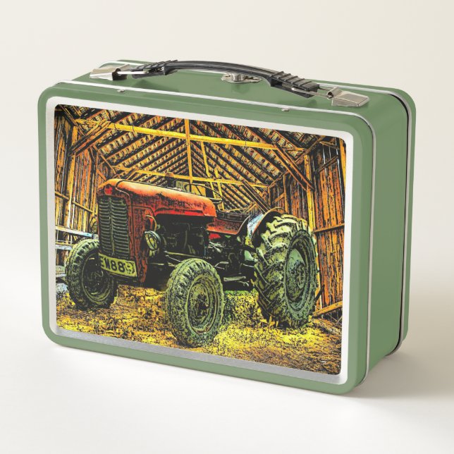 Lunch Box Tracteur rouge antique Grange rustique (Dos)