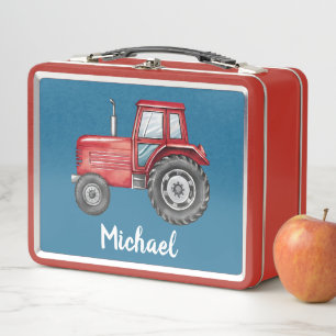 Lunch Box Tracteur rouge mignon personnalisé ferme Aquarelle